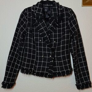 Forever 21 Womens Black Long Sleeve Tweed Slightly Cropped Jacket Size Small